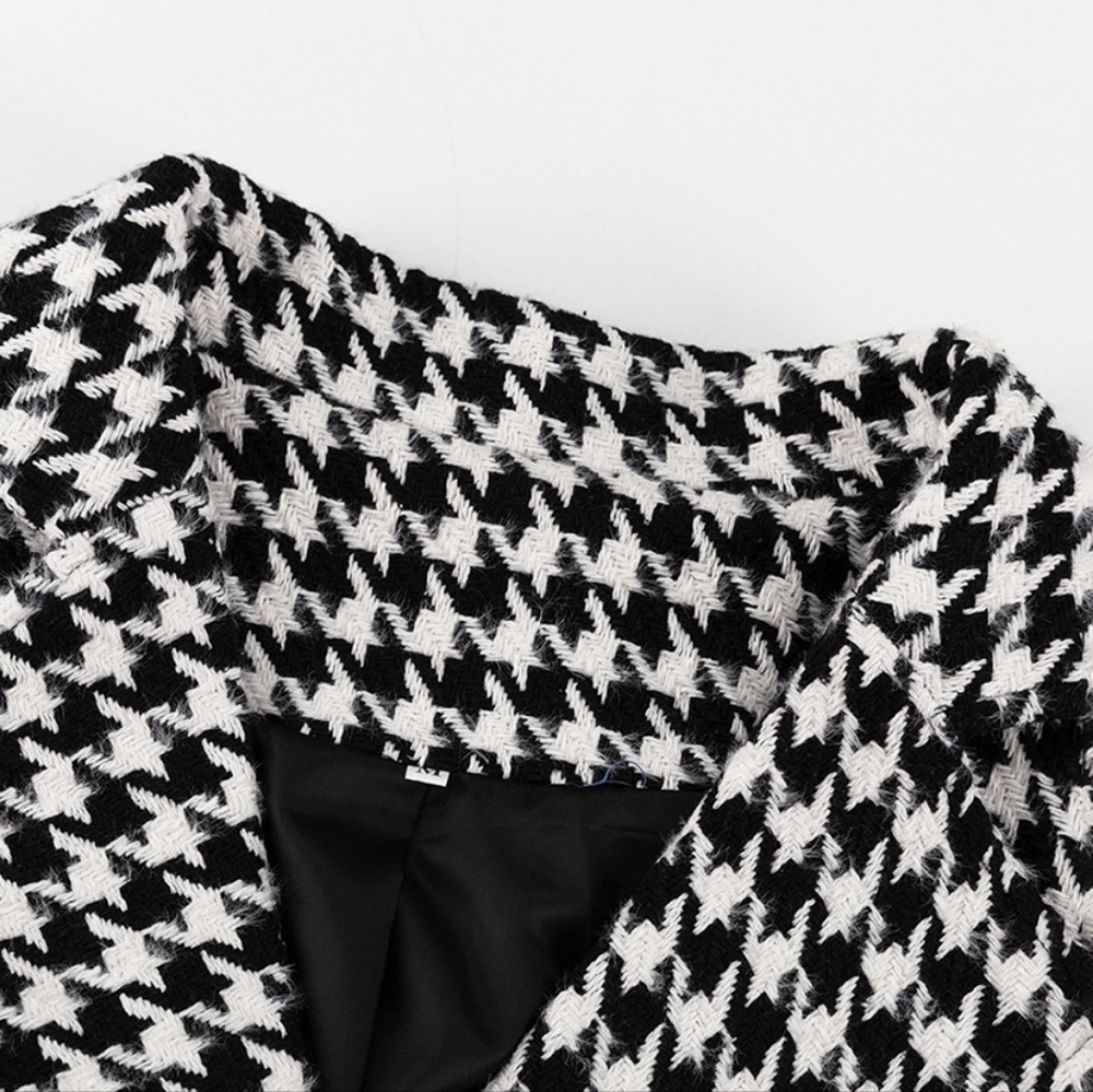 Loose Houndstooth Women Trench Coat Elegant Lapel High-end Fashion Office Jacket - Picture 10 of 12